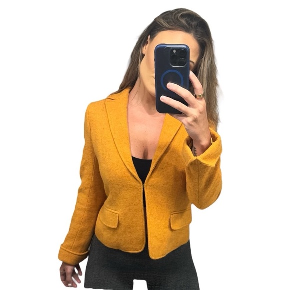 J. Crew Donegal Tweed Ecole Wool Cropped Blazer Size 8 Pumpkin Yellow Marigold - Picture 2 of 13